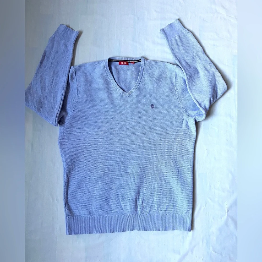 IZOD purple knit V-neck cotton Sweater Men's size L pullover embroidery Logo
